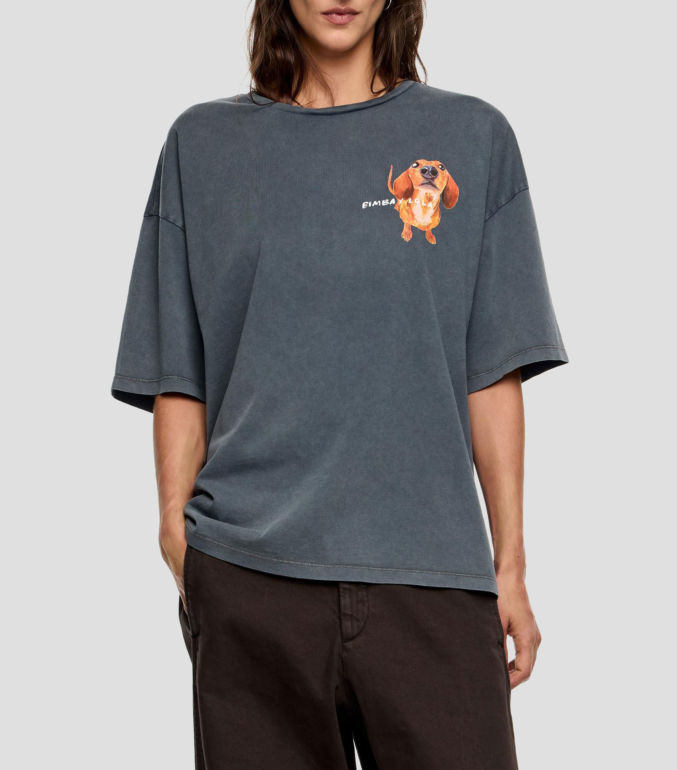 Playera logo teckel azul grisáceo Mujer